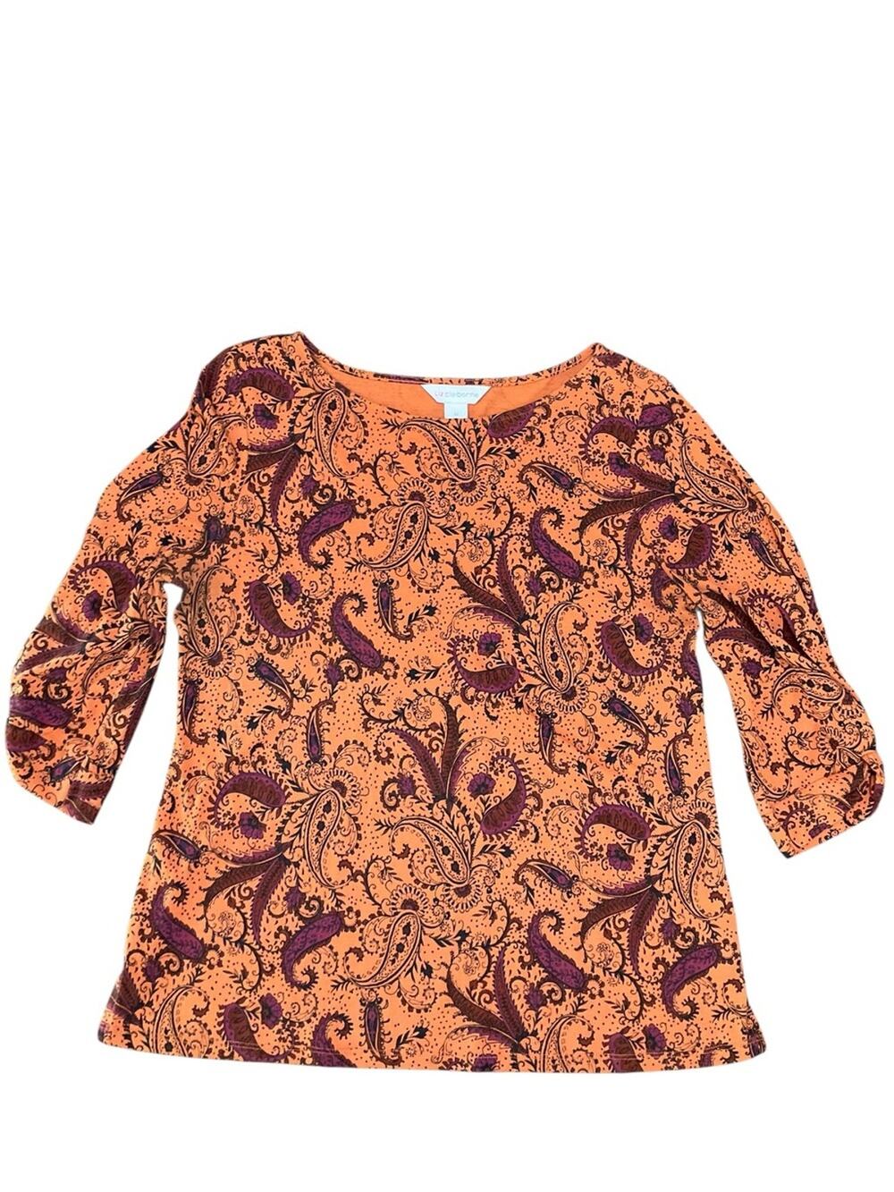 Liz Claiborne Women’s Orange Top scutch sleeves Size Medium EUC